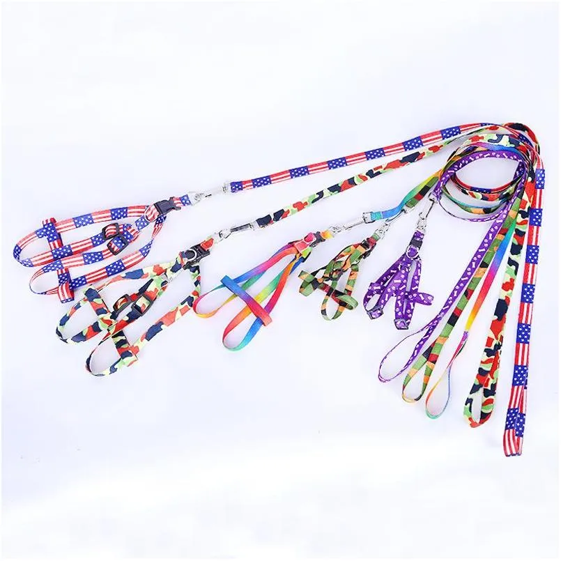 Colliers pour chiens Laisses Vente en gros Animaux Fournitures Accessoires Impression Nylon Réglable Laisse pour animaux de compagnie Chiot Chat Collier Corde Cravate Collier Dhlyo