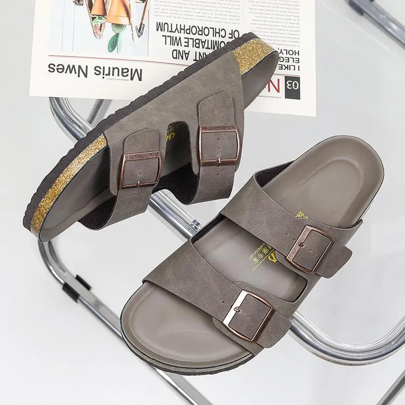 Pantofole Sandali da uomo in pelle Fuori nero / grigio / verde chiaro Scarpe Casual Soft Infradito Uomo Cool Beach Summer Slides