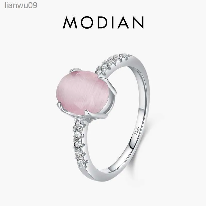 Modian véritable 925 en argent Sterling mode romantique ovale rose opale bague pour femmes filles charme fête beaux bijoux cadeaux L230704