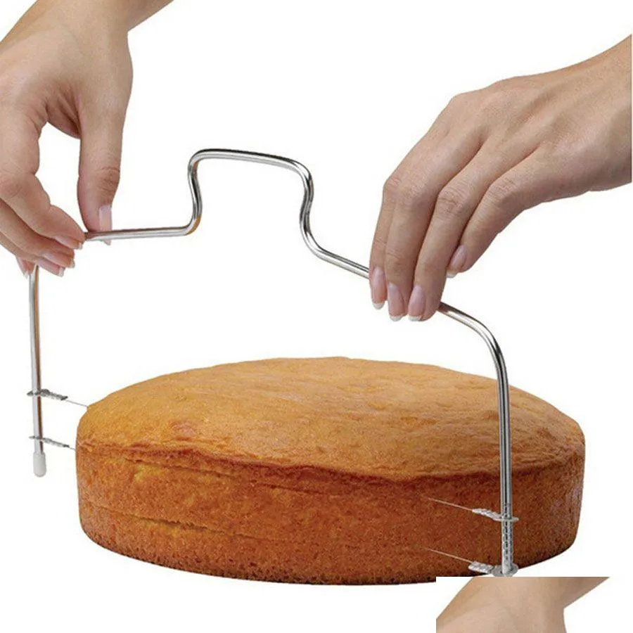 Gâteau Outils En Gros Cuisine Bricolage Accessoires De Cuisson Double Ligne Trancheuse Maison Lisseur Coupe Réglable Gâteaux Dh0894 Drop Delive Dh6Ih