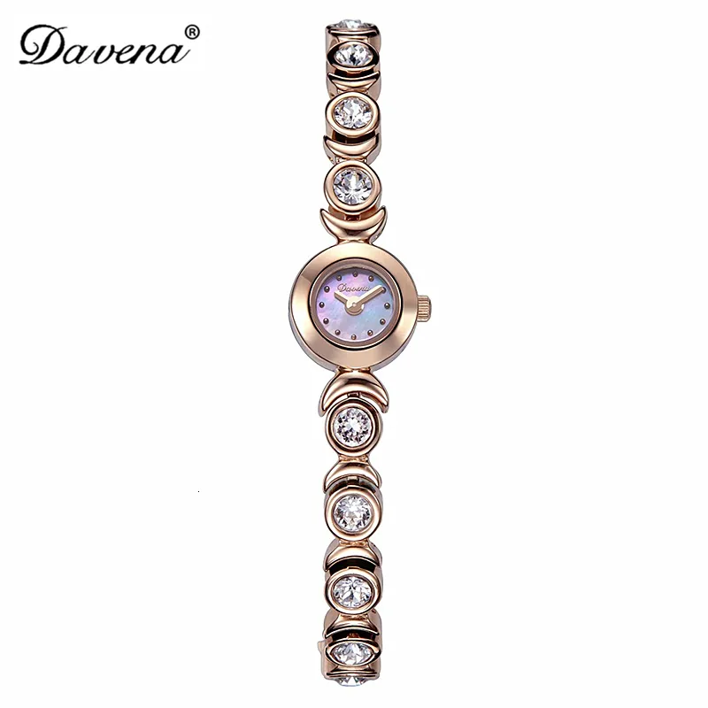 Montres Femme Luxe Davena Lady Femme Mini Montre Élégante Nacre Mode Heures Cristal Acier Bracelet Fête Fille Coffret Cadeau D'anniversaire 230714