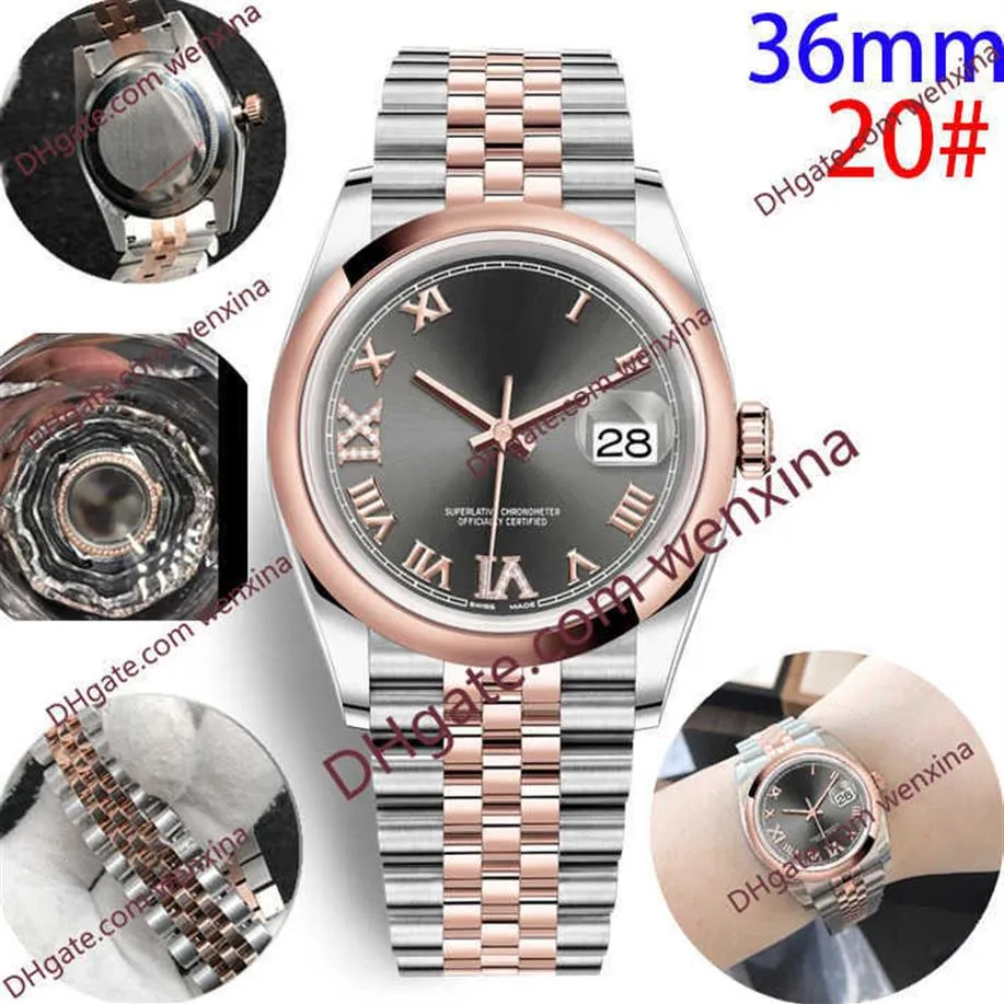 Luxe étanche femmes diamant montre haut cadran rose président montres en acier inoxydable 36mm femmes dames automatique mécanique montre-bracelet261I