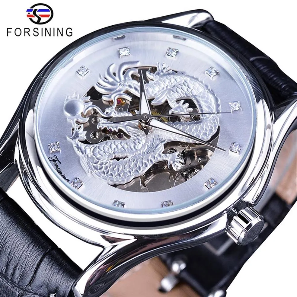 Forsining Luxury Sport Mechanical Watch Diamond Display Dragon Wristwatches Luminous Hand Men Waterproof Automatic Watch SLZe120215R