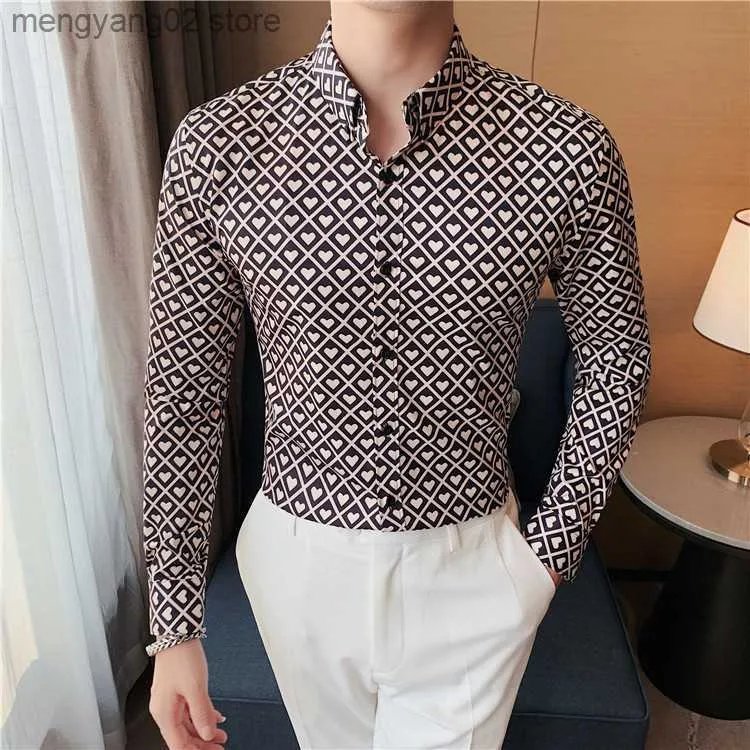 Koszule męskie jesień miłosna Miłość do wydrukowania koszule męskie azjatyckie rozmiar 4xl Slim Fit Koszulka z długim rękawem
