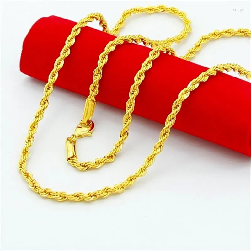 Choker Hip Hop 24K Gold Color Necklace 3MM Twisted Rope Twist Electroplating For Men & Women Wedding Jewelry Gifts