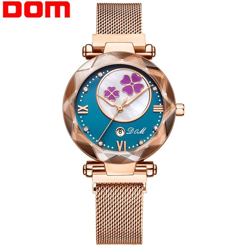 Reloj DOM para mujer, reloj de pulsera de cuarzo con hebilla magnética de lujo, reloj de pulsera de cuarzo, relojes de oro rosa para mujer, G-1257GK-1M318Y zegarek damsk