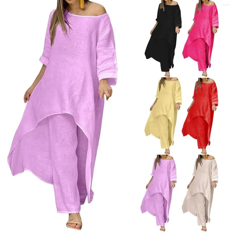 Gym Clothing Women's Casual Cotton Linen Fashion Large Irregular Long Sleeved Rompers For Women Dressy Jumpsuit