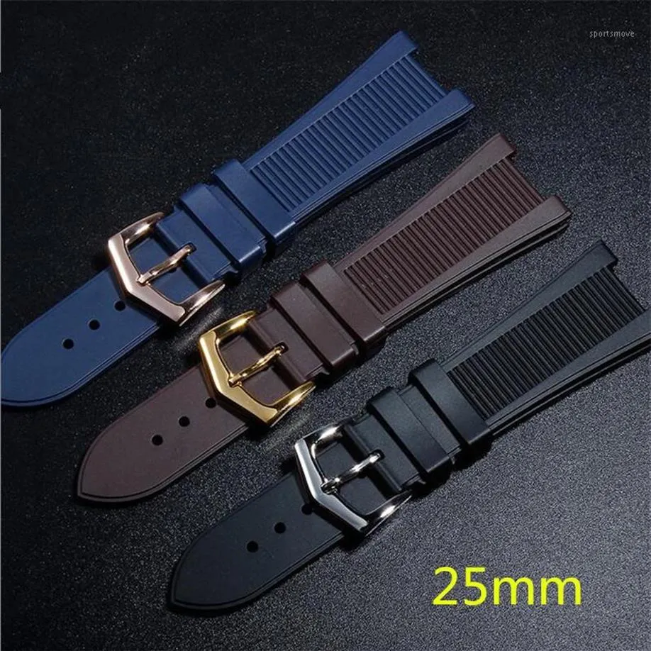 Cinturini per orologi di alta qualità 25mm cinturino in gomma siliconica blu cinturino concavo bocca strappin chiusura logo per PHILI 5712G 7010G Watch1215e