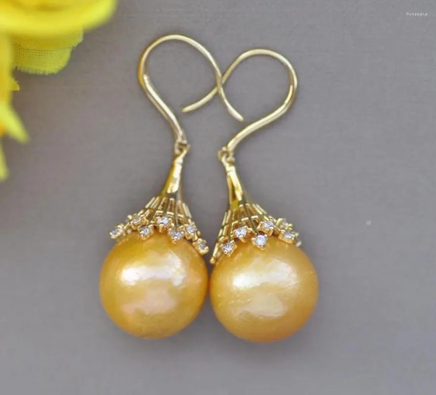 Boucles d'oreilles pendantes Z10940 Boucles d'oreilles rondes en or 15 mm Edison Keshi Pearl CZ