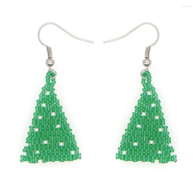 Boucles d'oreilles pendantes riz perle arbre de noël vert mode minimaliste polyvalent tricoté à la main bohème alliage femmes perlé