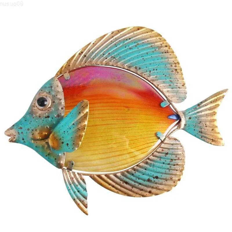 Garden Decorations Metal Fish Wall Art for Home Garden Decoration Outdoor Statues Sculptures Patio Living Room Decor Yard L230714