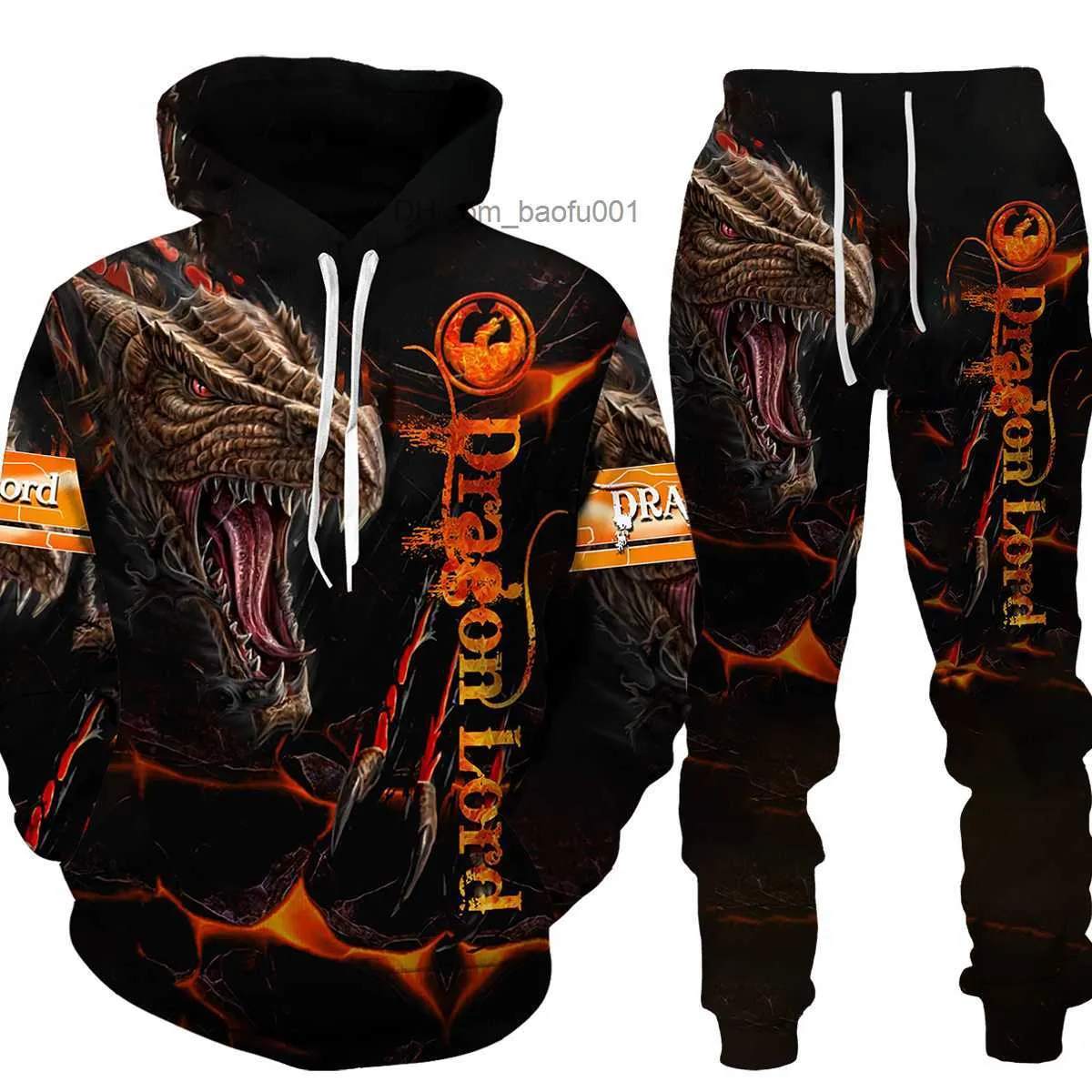 誠実 Tracksuit Printed Print Dragon Mens Autumn/Winter Set Clothing