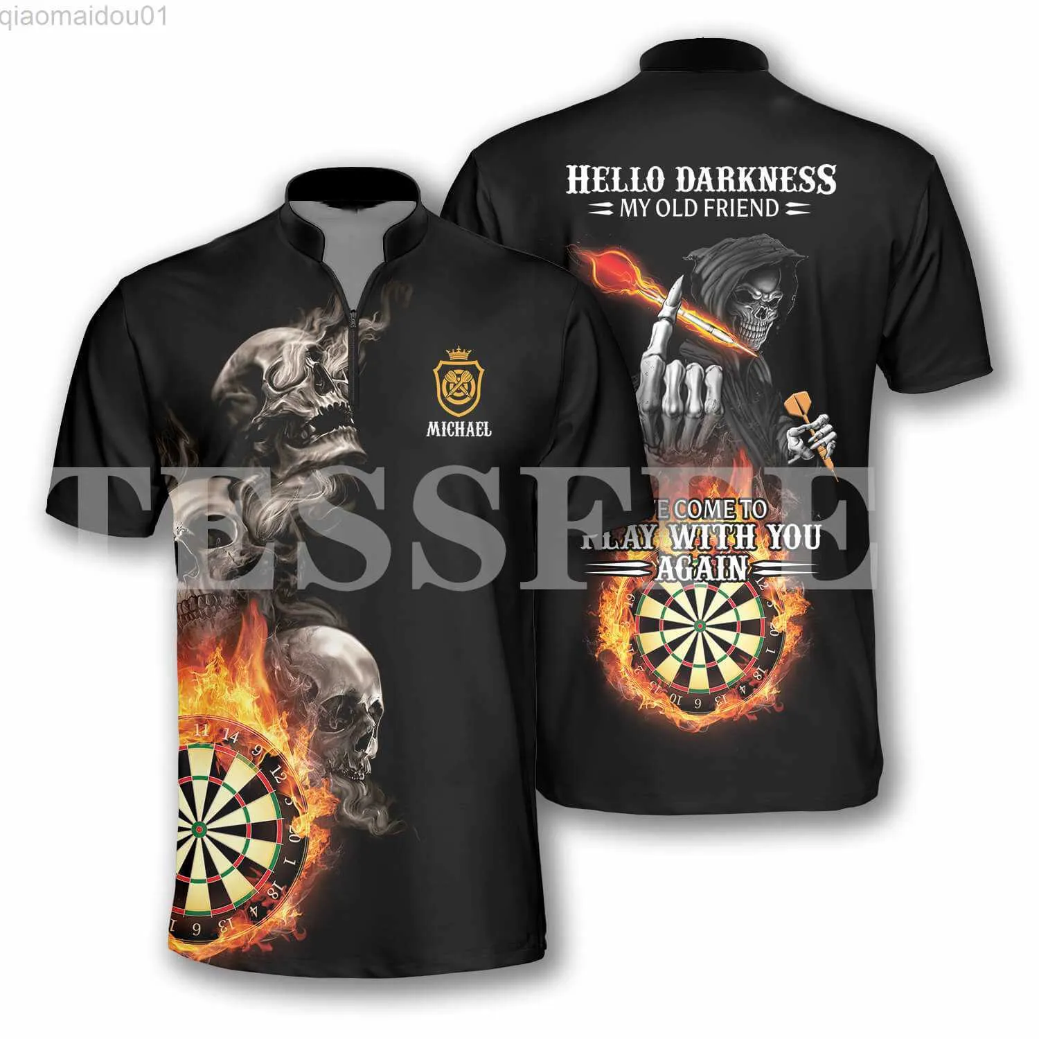 T-shirts pour hommes Nom personnalisé Sports Player Fléchettes Beer Club Tattoo 3DPrint Summer Casual Polo Zipper Shirts Streetwear T-shirts à manches courtes New7 L230713