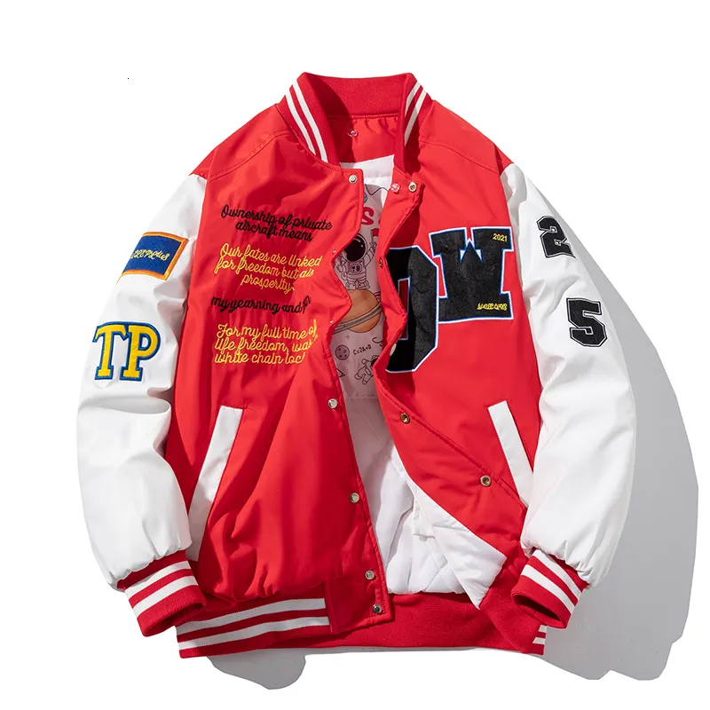 Herrjackor varsity jacka män kvinnor vinter broderi baseball jacka hip hop brev tecknad anime kappa huva amerikansk par vindbrytare 230713