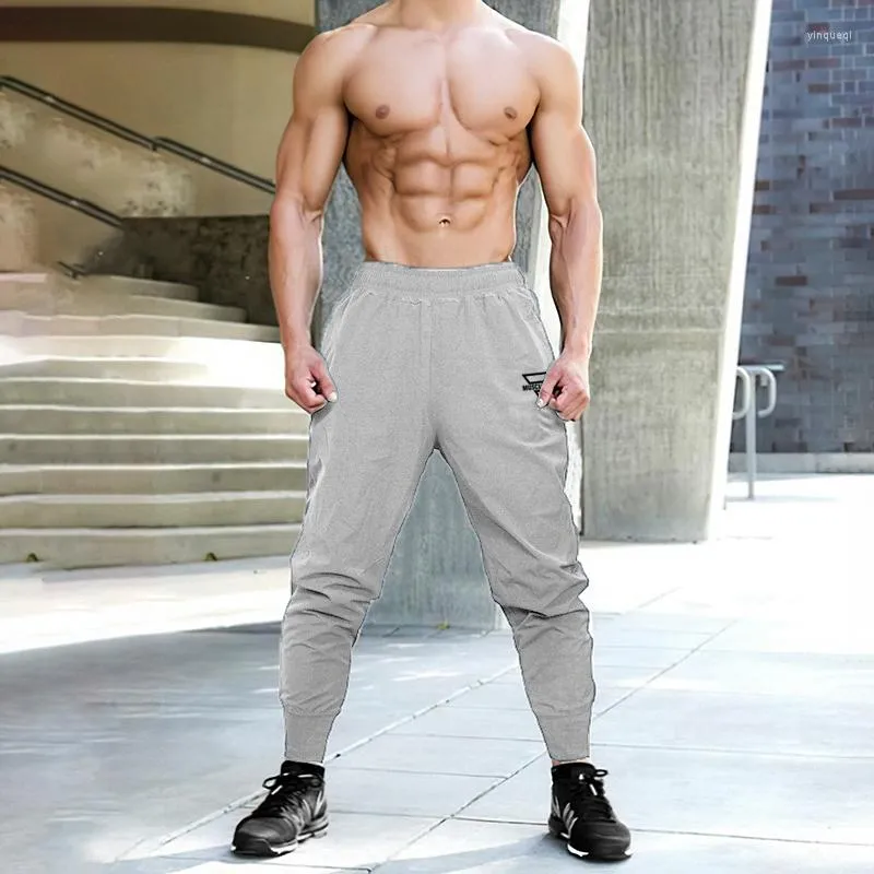 Men's Pants Gym Men Fashion Knitting Quick Dry Pant Elastic Waist Casual Ultra-thin Breathable Trousers Loose Fitness Bodybuilding Clothing