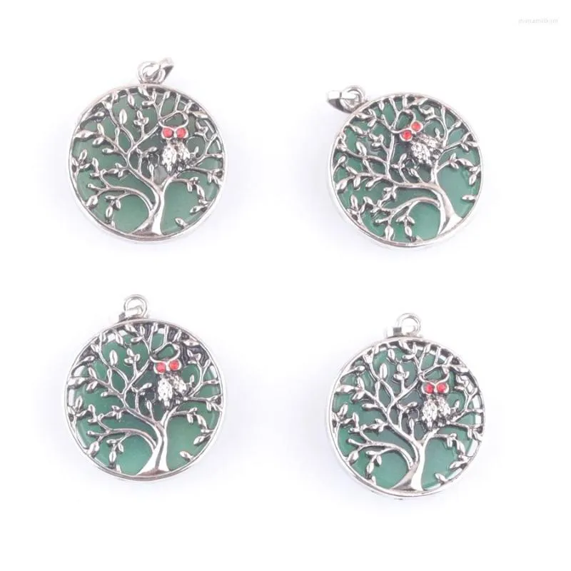 Collane con ciondolo 4 pz / lotto Avventurina Naturale Pietra Argento Antico-Colore Hollow Albero Della Vita Rotondo Perle Piatte Donna Uomo Gioielli IN3573