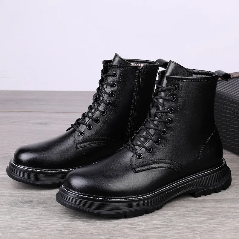 Grande taille 37-46 bottes en cuir véritable hommes garder au chaud bottes d'hiver avec fourrure bottines robe Bota Masculina