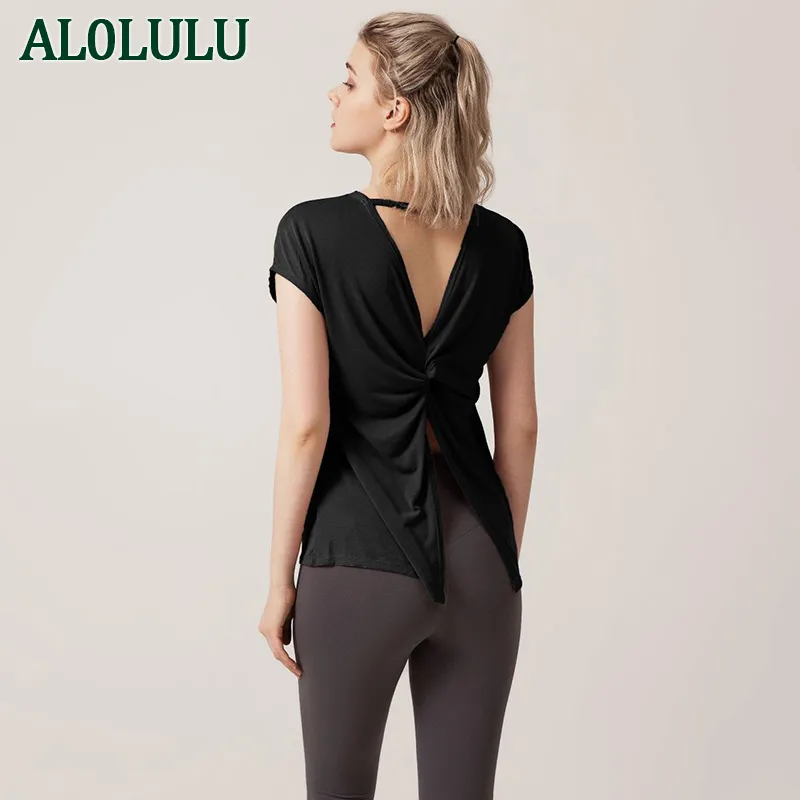 AL0LULU Yoga clothes women's loose running sports short sleeve top fitness smock