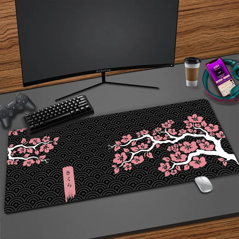 Sakura Pink Mousepad Computer Table Mats Stor PC Mouse Pad Art Cherry Blossoms tangentbord Mause Pad Desk Mat Gaming Accessories