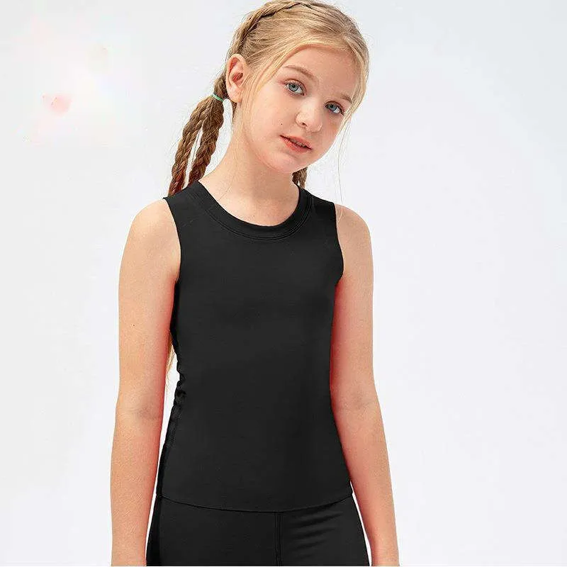 LL Girls Tank Top Sleeveless Ebb Solid Color Children's Tight Sports Moisture Absorbing Quick Drying Girls' Yoga Dance Training Tank Top Fitness Dew