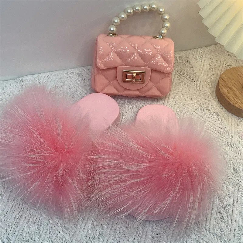 Wholesale Furry Fluffy Fur Slippers And Purse Set For Toddler