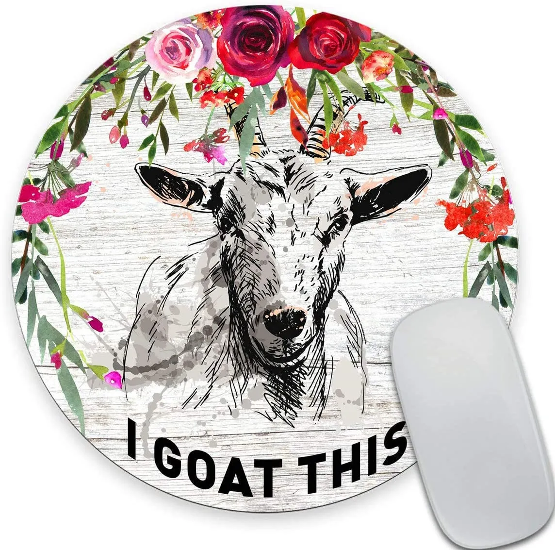 I Goat This Round Mouse Pad Office Goat Mouse Pad Desk Decor Funny Office GiftsVintage Colored Floral Circular Mouse Pads 7.9 In