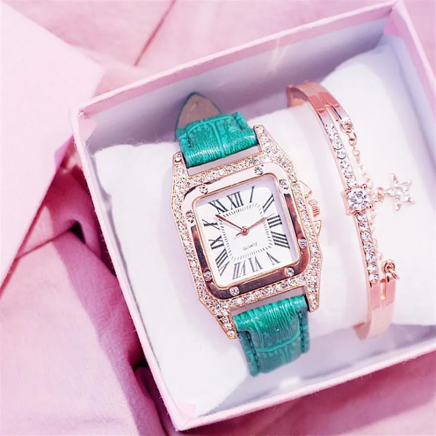 Eenvoudige Mode cwp KEMANQI Merk Vierkante Wijzerplaat Diamant Bezel Dames Horloges Lederen Band Ladys Horloge Quartz Batterij Wristwatches319R