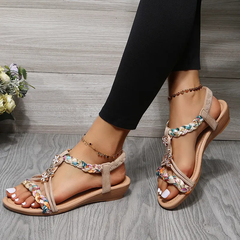 Sandals Women Wedges Bohemian Sandals Summer In Open Toe Beach Shoes with Low Heels Sandal Lady Casual Sandalias Mujer Verano 230714