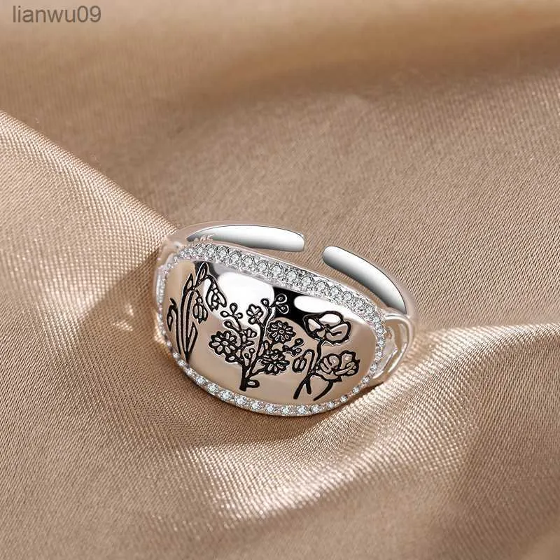 Anillos de flores ovaladas de Plata de Ley 925 originales para mujer, anillo Vintage de plata de compromiso de boda para mujer, joyería fina L230704