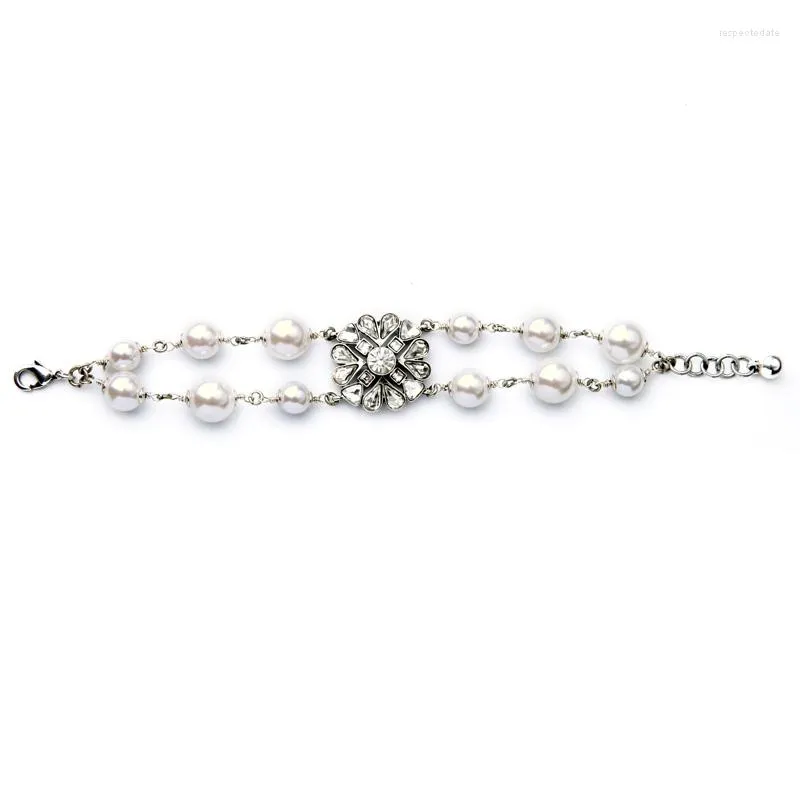 Charm Bracelets Romantic Bridal Jewelry Clear Crystal White Simulated Pearl Wedding Bracelet Silver Color Elegant Bangles
