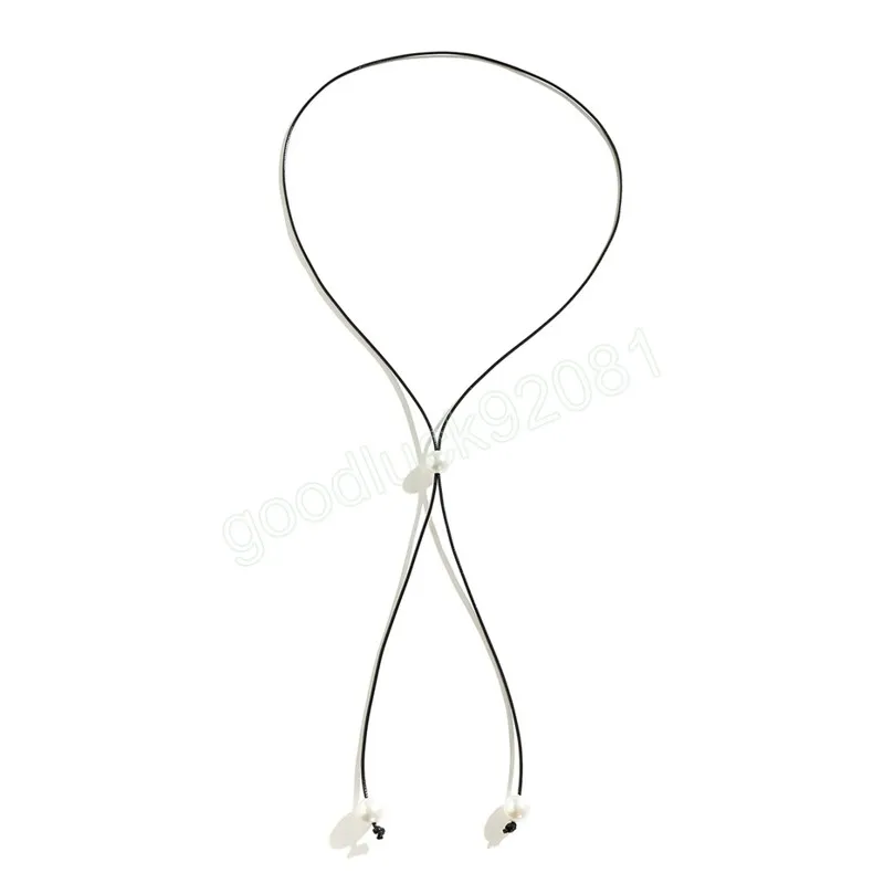 Creative Black Wax Line Imitation Pearl Pendant Choker Halsband för kvinnor Justerbar bowknot långkedja Y2K ons tillbehör