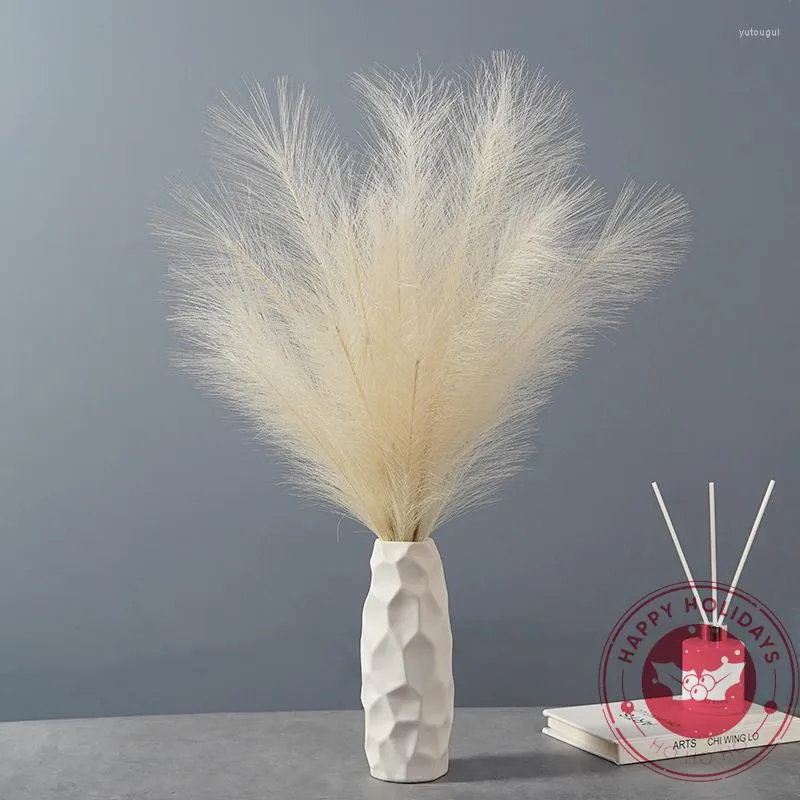 Decorative Flowers 45cm 7-Fork Imitation Reed Pampas Grass Wedding Home Arrangement Pink Milky White Brown Black Artificial