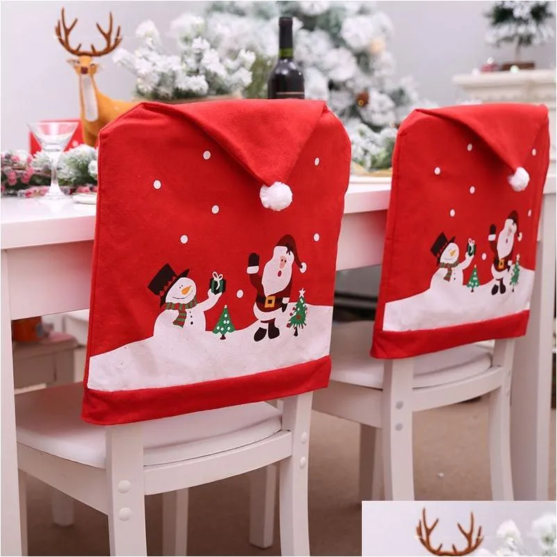 Julekorationer Nya 30st stol tillbaka ER Decoration Chairs Hat For Home Dinner Table Xmas ers DH0139 Drop Delivery Garden Festi DHGOF