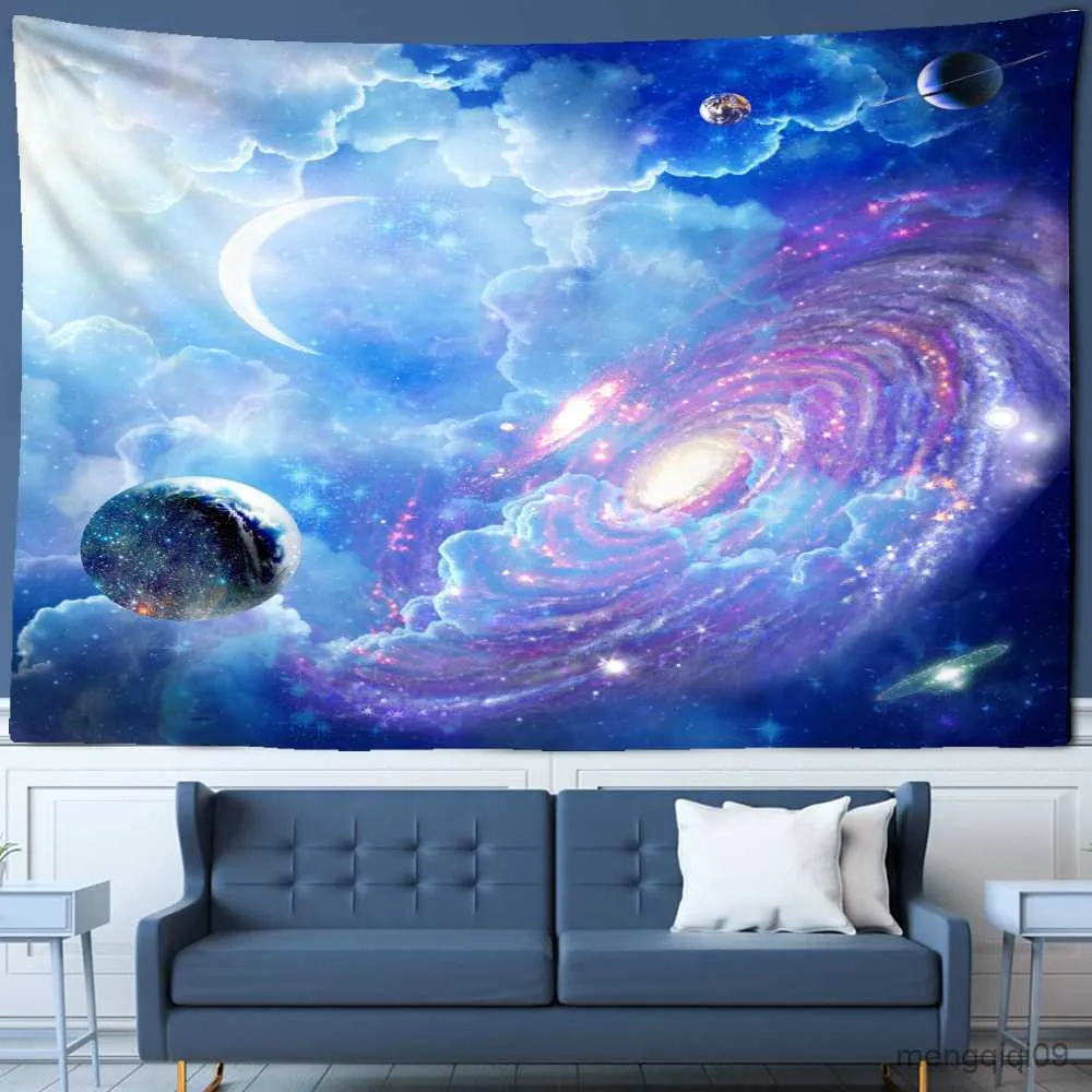 Wandtapijten Dome Camera's Cosmic Galaxy Tapestry Mars Moon Wall Hanging Star Tapestry Home Decor Polyester Tafelkleed Forest Night Tapestry R230714