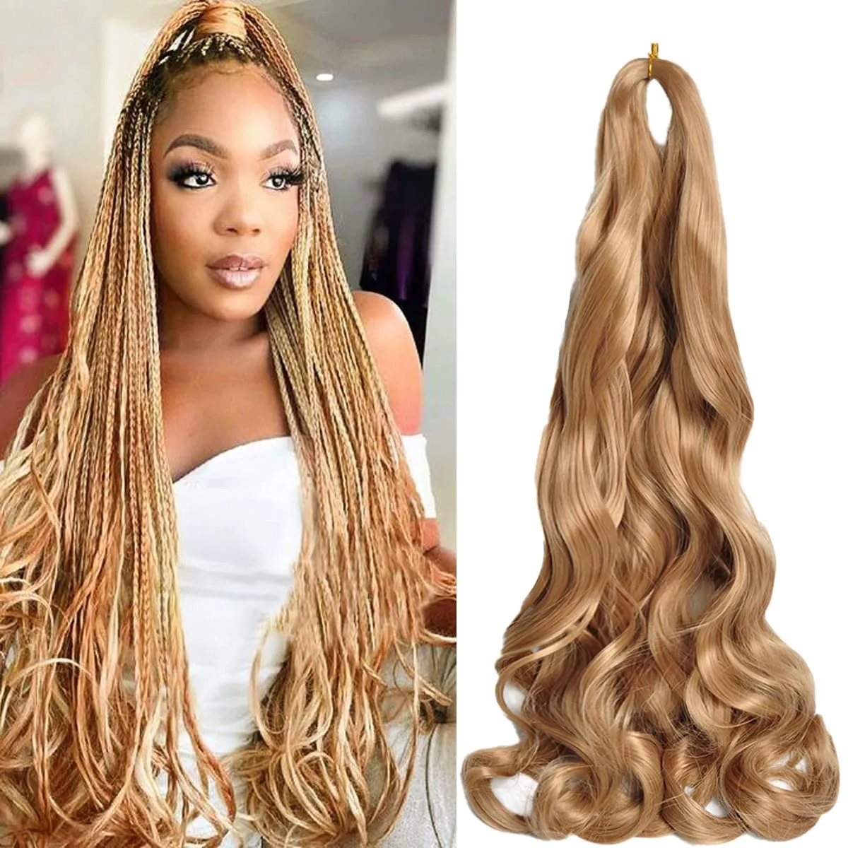 Fransız bukleler Brading Saç Sentetik Bouncy Braiding Saç Uzantıları 75G/Paket Fransızca Kıvırcık Tığ işi Saç Uzantıları 24inch LS04