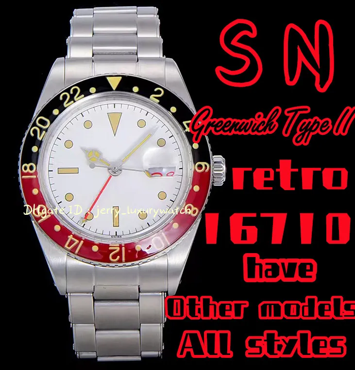 SN 16710 retro Greenwich tipo II GMT Orologio da uomo di lusso 2836-2 Movimento meccanico Acciaio inossidabile 904L 40mm dual time Cinturino in acciaio da lavoro casual otto