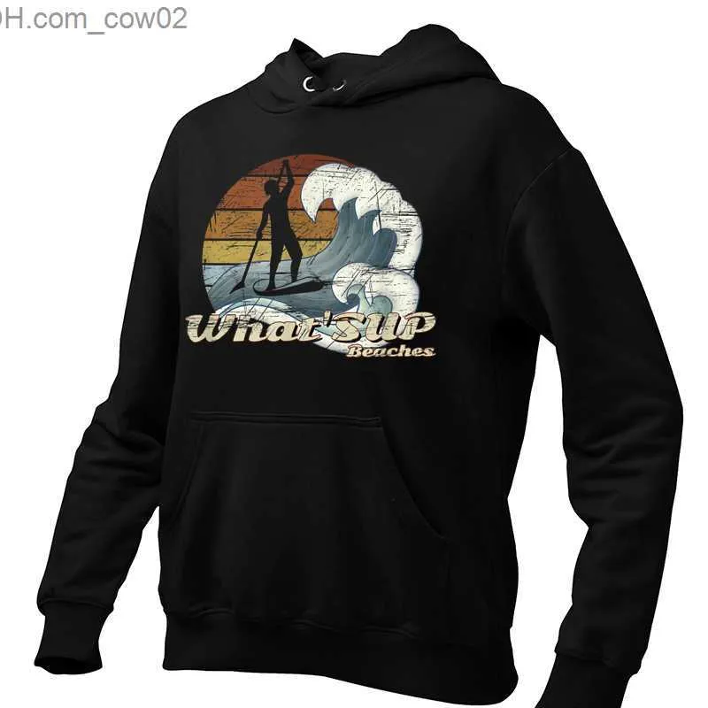 Herrtröjor tröjor herr strumpor vad händer stränder upprätt paddel surfer vintage design hoodie långärmad rolig casual ulluppsättning z230714