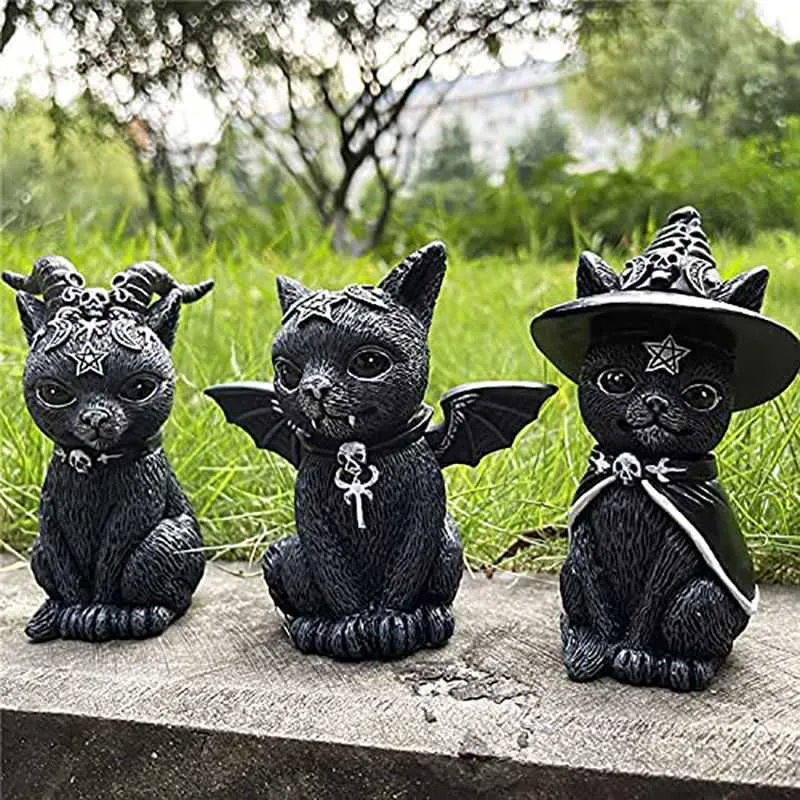 Garden Decorations Magic Witch Black Cat Angel Dark Feng Shui Gift Resin Ornaments Outdoor Garden Landscape Figurines Crafts Yard Park Decoration L230714