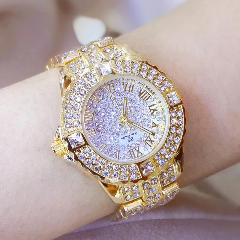 腕時計レリジオフェミニノ2023女性は、ラインストーンの女性用ブレスレットの女性の手首のゴールドウォッチレディースリスト