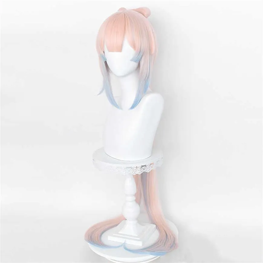 Game Genshin Impact Kokomi Cosplay Wig Long Light Pink Blue Heat Resistant Synthetic Hair s Cap Y09133108