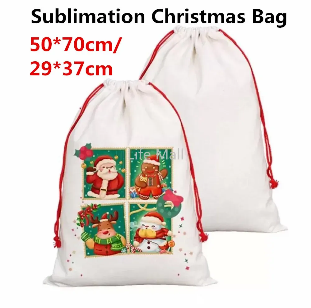 Sacchi di Babbo Natale vuoti in sublimazione Borsa con coulisse personalizzata fai-da-te Sacchetti regalo di Natale Trasferimento di calore tascabile 2024 Commercio all'ingrosso