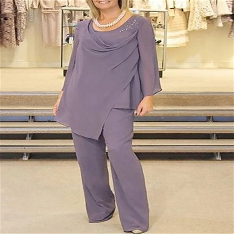 Deux pièces mère de la mariée pantalon costume 2023 élégant gris en mousseline de soie mariage invité robes de soirée élégante maman formelle robe de soirée Chic occasion spéciale porter