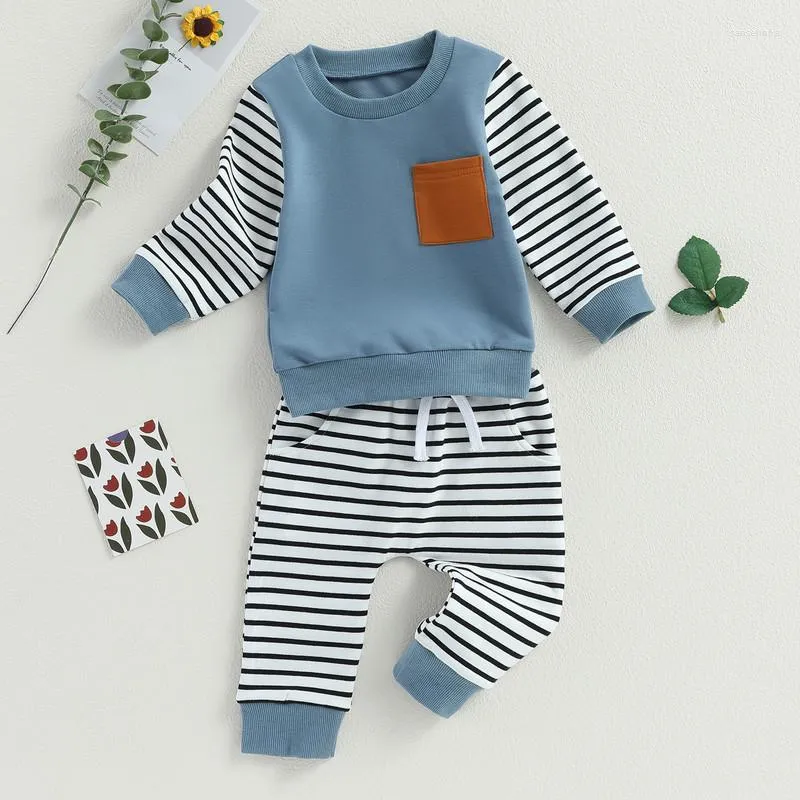 Ensembles de vêtements pour tout-petit bébé garçon 2pcs pantalons d'automne vêtements à manches longues plaquettes et cordon de cordon