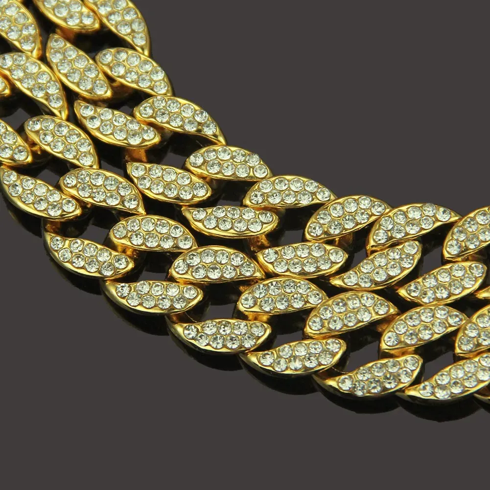 Tasarımcı Takı 16 inç 40cm genişliğinde 1.5cm Küba Bağlantı Zinciri Erkek Buzlu Miami Küba Kolye Gümüş/Altın Bling Pırlanta Hip Hop Rapçi Gece Kulübü Takı Altın Gümüş