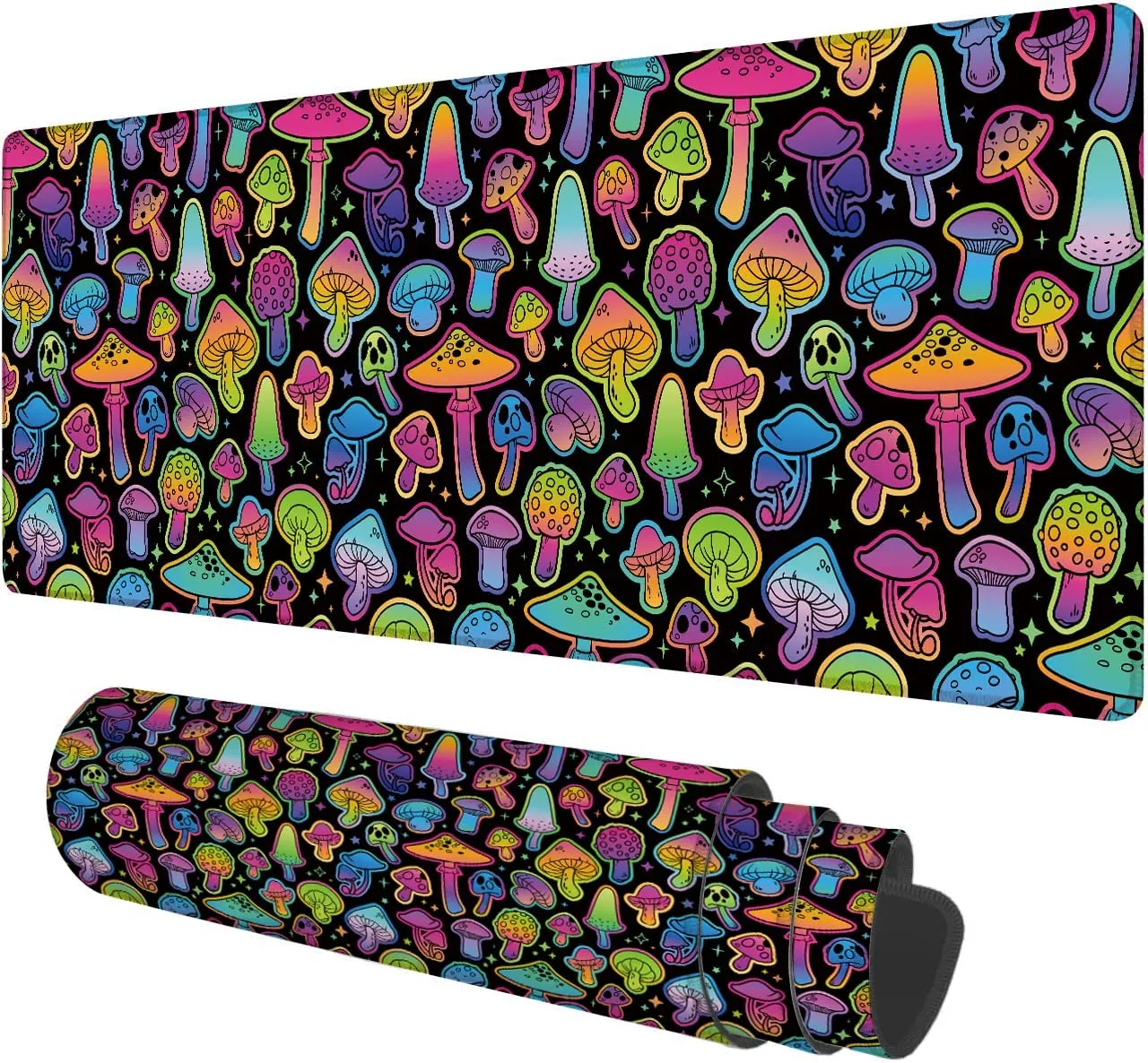 Grand tapis de souris coloré champignons psychédéliques lumineux grand tapis de bureau XL tapis de souris étanche étendu 31,5 x 11,8 pouces