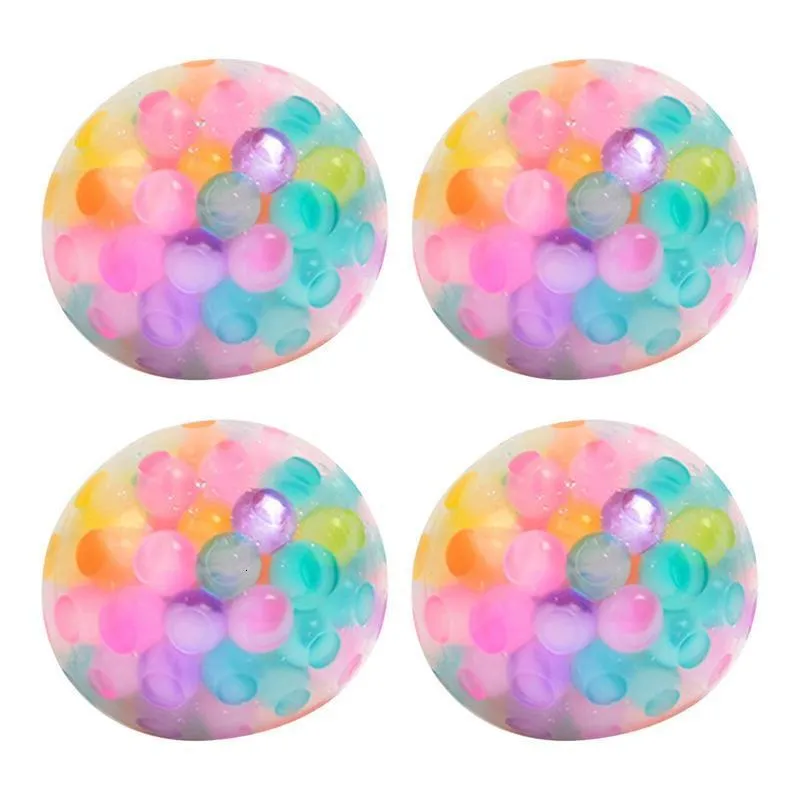 Gioco con la sabbia Divertimento con l'acqua Arcobaleno Perline Palla antistress 4PCS Mood Lenitivo Squeeze a mano Fidgets Gadget divertente Decompressione Sfiato Giocattoli per adulti Bambini 230713