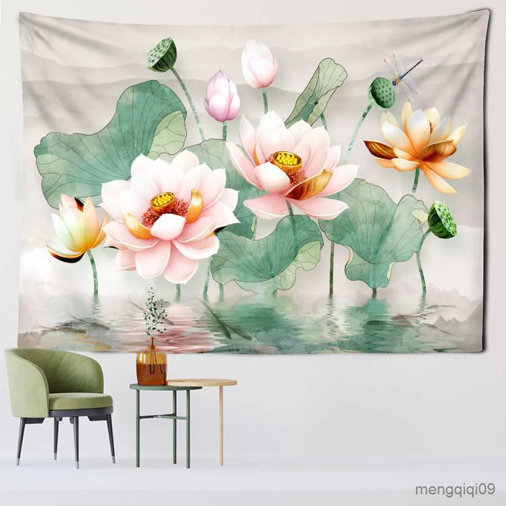 Tapisseries Dôme Caméras Lotus Tapisserie Bonne Chance Coloré Koi Tenture Murale Tapisserie Décor À La Maison Polyester Couverture De Table Nuit Tapisserie R230714