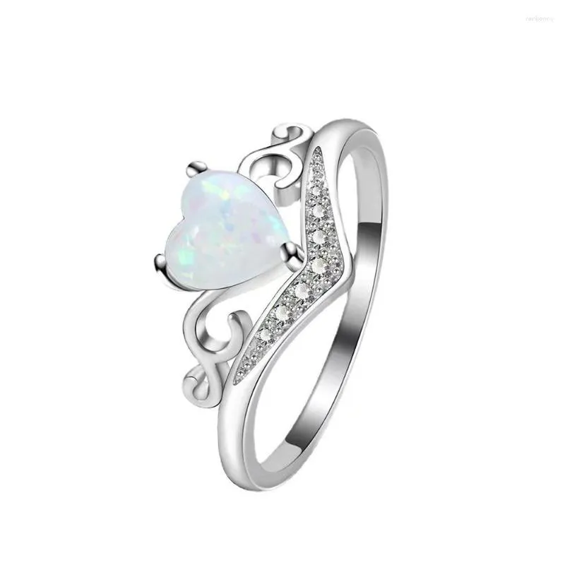 Pierścionki ślubne Vintage Heart for Women Natural Stone Opal Pierścień zaręczynowy cyrkon kryształowy biżuteria prezent Anillos
