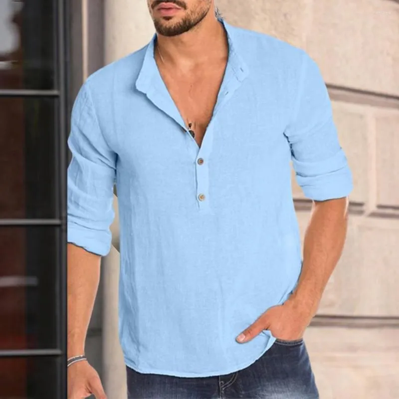 Camisas Informales Para Hombre Camisa Con Escote Abotonado Elegante Otono Suave Comoda Con Cuello Levantado Manga Larga Ajuste Holgado De Longitud Media Para A De 15 64 DHgate