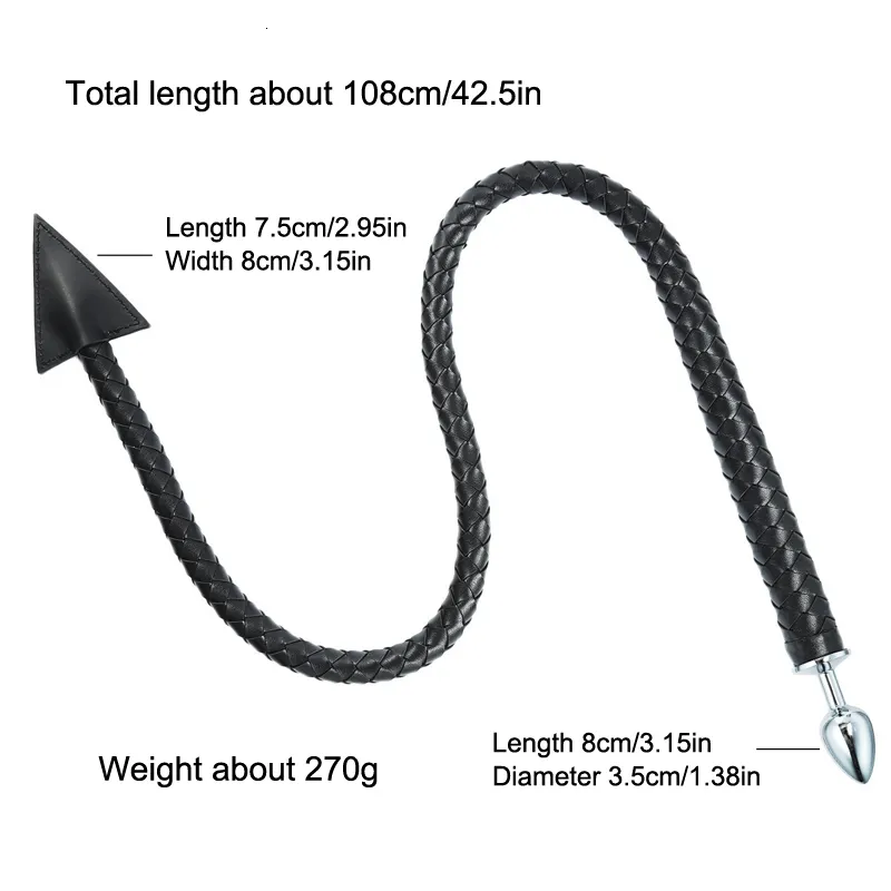 Metal Anal Plug With Black Leather Bdsm Whip For Couples_voghion.com